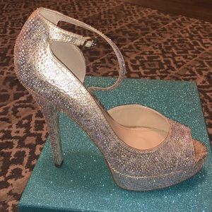 Champagne Betsey Johnson Heels with rhinestones